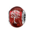 Charms Thabora en argent rhodi&eacute; et verre de Murano v&eacute;ritable rouge avec arbre de vie argent&eacute;
