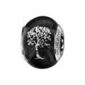 Charms Thabora en argent rhodi&eacute; et verre de Murano v&eacute;ritable noir avec arbre de vie argent&eacute;