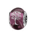 Charms Thabora en argent rhodi&eacute; et verre de Murano v&eacute;ritable violet avec arbre de vie argent&eacute; Artemare