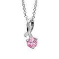 Collier en argent rhodi&eacute; cha&icirc;ne avec pendentif ruban nou&eacute; avec 1 oxyde rond rose serti &agrave; l'extr&eacute;mit&eacute; - longueur 40cm + 4cm de rallonge