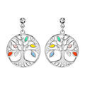 Boucles d'oreilles pendantes en argent rhodi&eacute; arbre de vie multicolore et ajour&eacute; fermoir poussette
