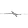 Bracelet en argent rhodi&eacute; cha&icirc;ne avec au milieu 2 courbes coll&eacute;es dont 1 lisse et l'autre orn&eacute;e d'oxydes blancs - longueur 16cm + 2cm de rallonge