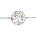 Bracelet en argent rhodi&eacute; cha&icirc;ne avec arbre de vie ajour&eacute; et feuilles multicolores - longueur 16cm + 3cm de rallonge