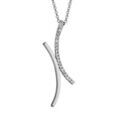 Collier en argent rhodi&eacute; cha&icirc;ne avec pendentif 2 courbes coll&eacute;es dont 1 lisse et l'autre orn&eacute;e d'oxydes blancs - longueur 40cm + 4cm de rallonge Artemare