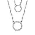 Collier en argent rhodi&eacute; 2 cha&icirc;nes avec pendentifs anneaux, 1 petit lisse et l'autre orn&eacute; d'oxydes blancs sertis - longueur 42cm + 3cm de rallonge Artemare