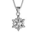 Collier en argent rhodi&eacute; cha&icirc;ne avec pendentif flocon de neige double lisse et orn&eacute; d'oxydes blancs sertis - longueur 42cm + 3cm de rallonge Artemare