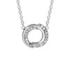 Collier en argent rhodi&eacute; cha&icirc;ne avec pendentif cercle en 2 brins enroul&eacute;s dont 1 lisse et l'autre orn&eacute; d'oxydes blancs sertis - longueur 38cm + 4cm de rallonge