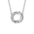 Collier en argent rhodi&eacute; cha&icirc;ne avec pendentif cercle en 2 brins enroul&eacute;s dont 1 lisse et l'autre orn&eacute; d'oxydes blancs sertis - longueur 38cm + 4cm de rallonge