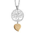 Collier en argent rhodi&eacute; cha&icirc;ne avec pendentif arbre de vie avec feuille dor&eacute;e suspendue - longueur 42cm + 3cm de rallonge