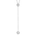 Collier en argent rhodi&eacute; forme cravate avec 2 oxydes ronds blancs sertis clos - longueur 41cm + 5cm de rallonge