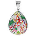 Collier en acier et nacre Stella Mia forme ovale avec motifs colibris orange vert bleu en 45cm+10cm Artemare