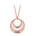 Collier en plaqu&eacute; or rose cha&icirc;ne avec pendentif 2 anneaux pour pr&eacute;noms &agrave; graver - longueur 40cm + 5cm de rallonge