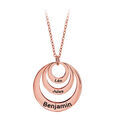 Collier en plaqu&eacute; or rose cha&icirc;ne avec pendentif 3 anneaux pr&eacute;nom &agrave; graver - longueur 40cm + 5cm de rallonge