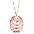 Collier en plaqu&eacute; or rose cha&icirc;ne avec pendentif 4 anneaux 4 pr&eacute;noms &agrave; graver - longueur 40cm + 5cm de rallonge Artemare