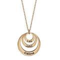 Collier en plaqu&eacute; or cha&icirc;ne avec pendentif 3 anneaux pr&eacute;noms &agrave; graver - longueur 40cm + 5cm de rallonge Artemare