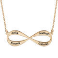 Collier en plaqu&eacute; or cha&icirc;ne avec pendentif infini &agrave; graver 3 ou 4 pr&eacute;noms - longueur 40cm + 5cm de rallonge