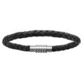 Bracelet pour charms homme grand mod&egrave;le en cuir noir fermoir aimant&eacute; et viss&eacute; - longueur 23 cm
