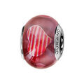 Charms Thabora en argent rhodi&eacute; et verre de Murano v&eacute;ritable rouge-violet avec coeurs rouges stri&eacute;s blancs