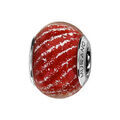 Charms Thabora en argent rhodi&eacute; et verre de Murano v&eacute;ritable rouge stri&eacute; argent&eacute; Artemare