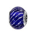 Charms Thabora en argent rhodi&eacute; et verre de Murano v&eacute;ritable bleu fonc&eacute; stri&eacute; argent&eacute;