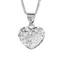 Collier en argent rhodi&eacute; cha&icirc;ne avec pendentif coeur quadrill&eacute; en oxydes blancs sertis - longueur 41cm + 5cm de rallonge Artemare