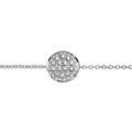 Bracelet en argent rhodi&eacute; cha&icirc;ne avec au milieu 1 rond pav&eacute; d'oxydes blancs sertis et bord lisse - longueur 16cm + 3cm de rallonge