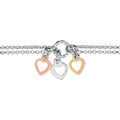 Bracelet en argent rhodi&eacute; cha&icirc;ne doubl&eacute;e avec au milieu 1 anneau avec 3 pampilles coeurs, 1 rose, 1 gris et 1 jaune - longueur 16,5cm + 3cm de rallonge Artemare