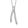 Collier en argent rhodi&eacute; cha&icirc;ne avec pendentif forme circonflexe avec 1 moiti&eacute; lisse et 1 moiti&eacute; orn&eacute;e d'oxydes blancs sertis - longueur 40cm + 4cm de rallonge