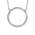 Collier en argent rhodi&eacute; cha&icirc;ne avec pendentif anneau orn&eacute; d'oxydes blancs sertis en bas - longueur 41cm + 5cm de rallonge Artemare