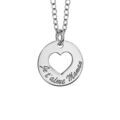 Collier en argent rhodi&eacute; cha&icirc;ne avec pendentif rondelle grav&eacute;e "Je t'aime maman" et d&eacute;coup&eacute; en forme de coeur au milieu - longueur 40cm + 5cm de rallonge
