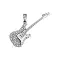 Pendentifs sur Artemare : Pendentif en argent rhodi&eacute; guitare rock avec oxydes blancs sertis - longueur 35mm