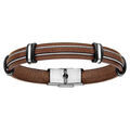 Bracelet en cuir marron avec 2 c&acirc;bles en acier gris vers le milieu - longueur 20cm
