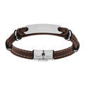 Bracelets sur Artemare : Bracelet en cuir marron avec plaque allong&eacute;e en acier - longueur 21cm r&eacute;glable