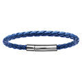 Bracelet en cuir tress&eacute; bleu avec fermoir en acier - longueur 19cm Artemare