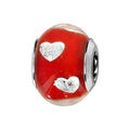 Charms Thabora en argent rhodi&eacute; et verre de Murano v&eacute;ritable rouge avec coeurs argent&eacute;s Artemare