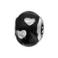 Charms Thabora en argent rhodi&eacute; et verre de Murano v&eacute;ritable noir avec coeurs argent&eacute;s