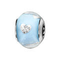 Bracelets sur Artemare : Charms Thabora en argent rhodi&eacute; et verre de Murano v&eacute;ritable bleu clair avec coeurs argent&eacute;s