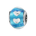 Charms Thabora en argent rhodi&eacute; et verre de Murano v&eacute;ritable bleu turquoise avec coeurs argent&eacute;s Artemare