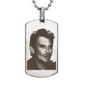 Colliers sur Artemare : Collier + pendentif en acier plaque GI avec portrait Johnny Hallyday