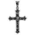 Pendentif en acier croix avec t&ecirc;te de mort et volutes patin&eacute;es
