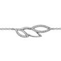Bracelets sur Artemare : Bracelet en argent rhodi&eacute; cha&icirc;ne avec feuillage ajour&eacute; et oxydes blancs sertis 16cm + 2cm