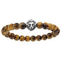 Bracelet &eacute;lastique perles synth&eacute;tiques marron avec t&ecirc;te de lion Artemare