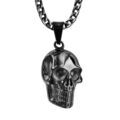 Colliers sur Artemare : Collier en acier pendentif t&ecirc;te de mort PVD noir 50+5cm
