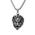 Colliers sur Artemare : Collier en acier pendentif t&ecirc;te de lion patin&eacute;e 55cm