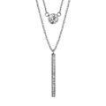 Collier en acier double cha&icirc;ne 1 oxyde blanc serti clos 1 baguette oxydes blancs sertis 42+3cm Artemare