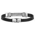 Bracelets sur Artemare : Bracelet en acier et cuir noir 2 rangs c&acirc;ble gris 21cm r&eacute;glable