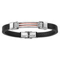 Bracelet en acier et cuir noir 2 rangs c&acirc;ble rose 21cm r&eacute;glable Artemare