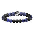 Bracelet en acier extensible perles bois noir et quartz bleu motif ancre marine