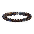 Bracelet en acier &eacute;lastique perles bois et pierres marbr&eacute;es motif patin&eacute;