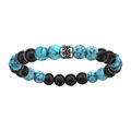 Bracelet en acier &eacute;lastique perles bois noires et turquoise imitation motif patin&eacute; Artemare